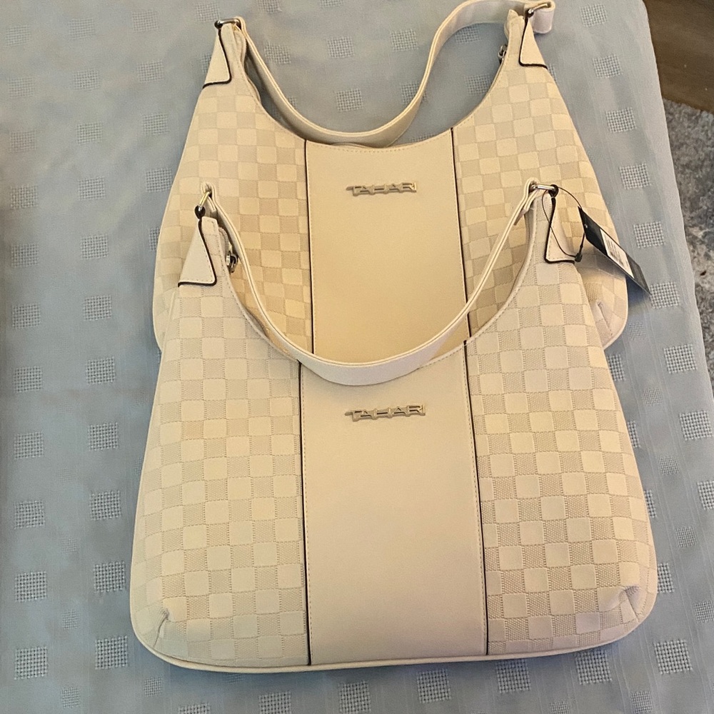 2 Tahari bone colored hobo bags.